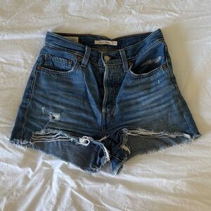 Levi's Ribcage Dark Blue Distressed Cutoff Jean Shorts